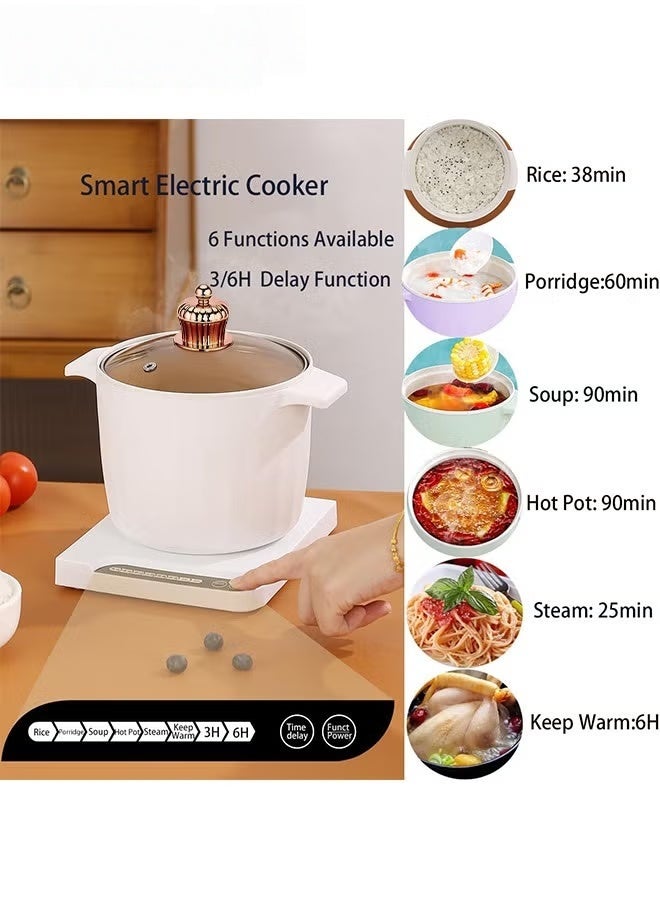 الوعاء الساخن الكهربائي,1.5L طلاء السيراميك غير اللاصق مطبخ رامين,مطبخ سفر صغير محمول مع وظيفة تأخير الوقت 3-6H,6H الحفاظ على الدافئة,وعاء كهربائي متعدد الوظائف لحساء عصيرة الأرز بخار,أبيض - Image 3